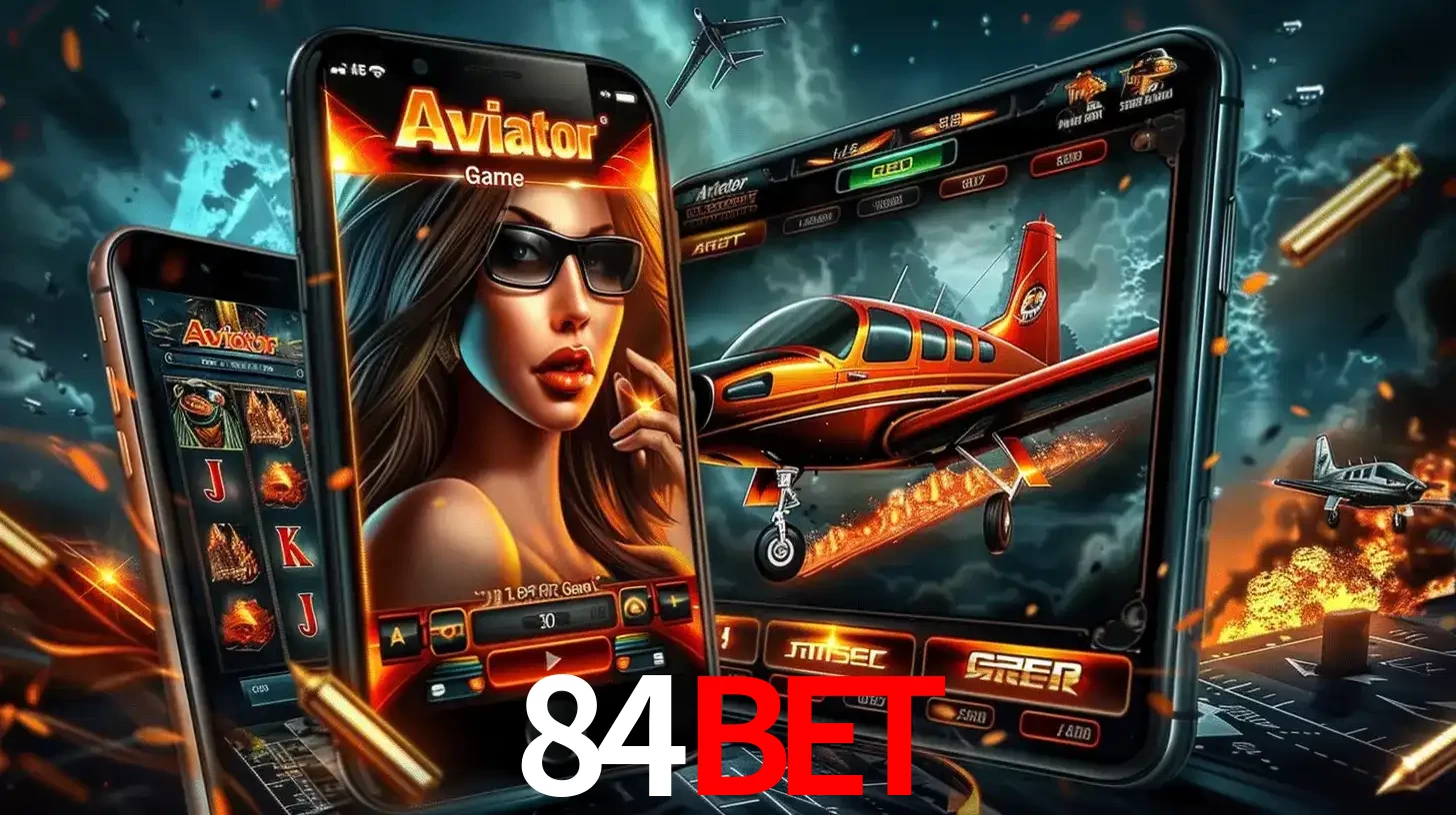 O popular jogo de apostas Aviator exibido em vários celulares e tablets, mostrando a interface emocionante e a ação de voo disponíveis para jogar agora no 84bet.